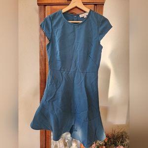 LOFT Teal Flounce Ruffle Dress Small